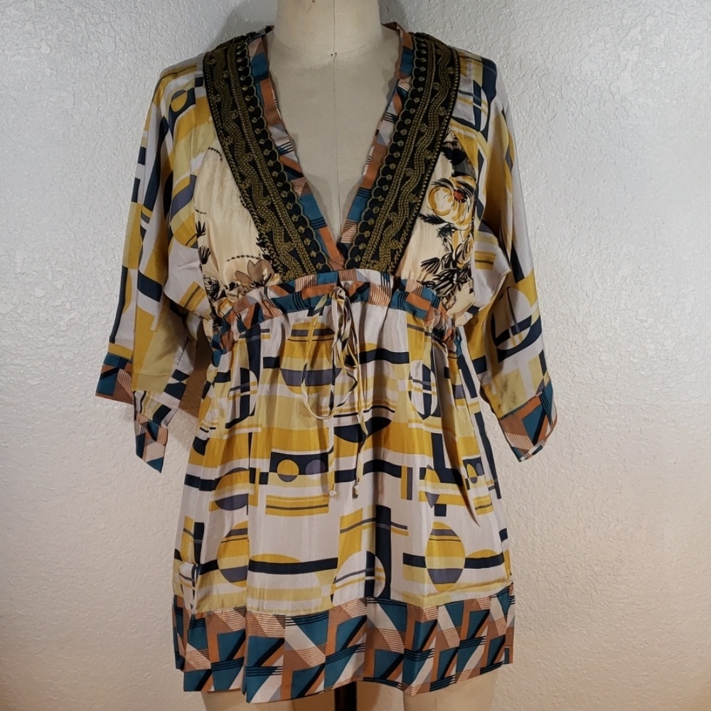 Johnny Was Tie Geo Kimono Top XS NWT
